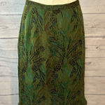 Richard Malcolm 100% Silk Olive Green Leaf Print Midi Skirt Size Medium Photo 0