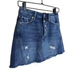 Free People  27 Waist Button Fly A-line Denim Raw Edge Distressed Mini Skirt Photo 2