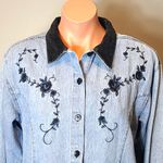 Vintage Shirt Velvet Collared Western Bohemian 90s Country Chambray Denim Medium Blue Photo 1