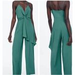 ZARA NWOT  Sleeveless Knotted Front Wide Leg Jumpsuit Tank Green Women's Size XS Photo 1