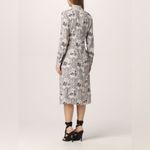 PINKO White Blue Panther Print Long Sleeve Midi Dress Size 8 Photo 5