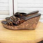 Brighton  Leopard‎ Patent Leather Cork Wedge Heel Sandal Slides Brown 7.5 Photo 2