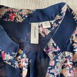 Tacera Beautiful sheer Navy & Floral blouse Photo 1