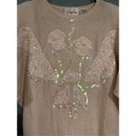 Jaclyn Smith  Pink Vintage Beaded Floral Shoulder Pad Sweater Size Small Photo 2
