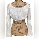 BANJUL  Off White Crop Top Bell Sleeves Sequins Lace🌺Large Photo 4