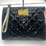 Betsey Johnson  Large‎ Faux Leather Black and Gold Quilted Wristlet Photo 2