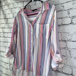 Velvet Heart  Women’s Pastel‎ Striped High Low Button Down Blouse Size Large FLAW Photo 2