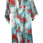 Private Luxuries Blue Floral Silky Robe Photo 0