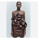 ZARA NWT  Voluminous Flower Strapless Mini Metallic Dress Crossover Strap Photo 6