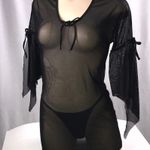 Zuliana Size Large Mesh Flowy Sleeve With Ribbon Ties Dress. Made in USA. New Black Photo 0