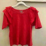 Lilla P Loose Knit Slub Elbow Sleeve Ruffle Crewneck size Small Preppy Luxury Red Photo 5