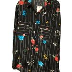 Kula Company women’s Size 42 Long Sleeve Button Floral Pinstripe Shirt Black NWT Photo 0