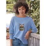 Sundance Wise Owl Wool Blend Blue Sweater Fair Isle Cheerful Forest Womens PXS Photo 1