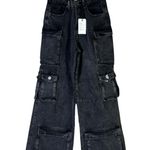 Forever 21 NWT  Premium Cargo Jeans Womens 25 Black Wash Wide Leg Street Photo 0