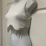 Anwnd White Rhinstone Fringe Cropped Tank Top Photo 5