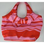 Kate Spade Womens Bow Bag Red Pink Striped Ribbon Nylon Tote Handbag Purse Photo 3