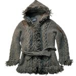 Sisandina Handicrafts 100% Wool Chunky Cable Small Cardigan Gray Fringe Ecuador Photo 4