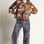 Warm Mystic Floral Printed Long Sleeve Blouse Top Marigold Women's Size Small Yellow Photo 1