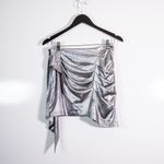 Retrofete Luna Ruched Draped Detail Mini Party Cocktail Skirt Metallic Gunmetal Photo 3