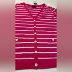CHAPS NEW  Women’s XL Pink White Striped Button Up Cardigan Short Sleeve Cotton Photo 9