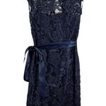 Adrianna Papell Blue Lace Floral Cap Sleeve Cocktail Sheer Short Dress Sash sz 2 Photo 1