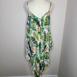 Japna Goa Beachwear By  Medium Cover‎ Up Dress Green Pink Palm Print Pom Pom Trim Photo 3