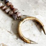 Handmade Leather, Brass, Beads, Bamboo and Sandstone Crescent Necklace Brown Photo 3