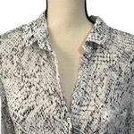 Cloth & Stone Womens White Black Reptile Print Sheer Button Up Tunic Blouse Sz L Photo 1