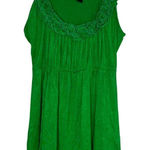 Rain Y2K Babydoll Tank Top Size S Ruffle Neck‎ Green Flowy Longline Photo 0