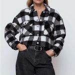 ZARA | White Black Buffalo Check Plaid Cropped Jacket | Size Large Photo 0