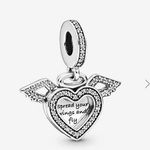 Pandora Silver Heart Pendant with Wings spread your wings and fly Photo 0