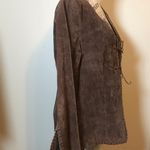 Faded Glory VINTAGE CHOCOLATE BROWN SUEDE JACKET V-NECK SLIT SLEEVES FULLY LINED WOMENS SZ S Photo 2
