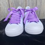 Custom White Sneakers with Purple Laces Floral Design Mrs. Cuevas Size 39 (US 8) Photo 11