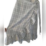 Chelsea28  Women's Light Gray Ruffle Plaid A Line Wrap Short Sleeved Dress Sz XS Photo 2