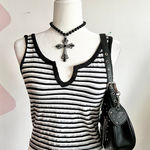 Gray Striped Tank Top, Minimalist,‎ Casual, Preppy, Basic, Medium, Streetwear Photo 0