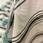 Sheer beach cover up with black stripes and teal tassels White Size undefined Photo 5