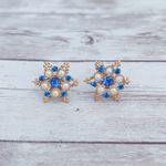 Vintage Screw On Earrings Stunning Bright Blue, Faux Pearl, Gold Tone Blue Photo 1