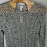 Chico's NEW Shine Open Stitch Theodora Pullover Sweater Size 3/XL Silver Metallic Photo 1