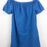 ZARA Floral Openwork Textured Blue Off Shoulder Mini Sun Dress Balloon Sleeve Photo 10