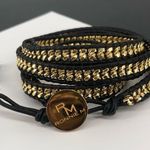 Ronnie M Golden Midnight Black Leather Gold Chain Adjustable Wrap Bracelet Photo 0