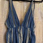 Free People Kind Favor Navy Blue Cotton Wide Leg Romper Jumpsuit Medium Photo 3
