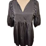Pink Twill Women’s Babydoll Blouse Charcoal Gray Satin Feel Size M Short Sleeve Size M Photo 0