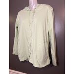 J Jill Jacket Hoodie Womens Medium Green 100% Cotton Button Front Tea Dyed Photo 2