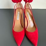 Aquazzura Lipstick Red Suede Leather Bow Tie Deneuve Pump 85 mm Size 37.5 USA 7 Photo 8