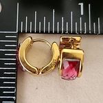 Gold with Pink Crystal Huggie Cuff Hoop Earrings Photo 5