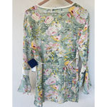 Vintage Y2k Sheer Pastel Green Crochet Floral Flowy Bell Sleeve Blouse V Neck XL Photo 2