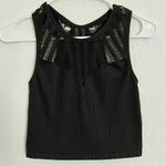 EXPRESS One Eleven Charcoal Gray Cutout Mesh Crop Tank Top Size Large Photo 2