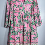 Lilly Pulitzer  Martine Long Sleeve Dress Small Pink Green Ruffle Tropical Beach Photo 0
