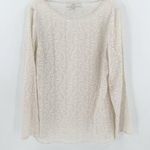 Ann Taylor LOFT Cream Embroidered Long Sleeve Pullover Sheer Top Size Large Photo 0