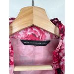 White House | Black Market WHBM Womens Blouse Red Pink Floral Print Ruffle Sleeveless High Neck Flowy L Photo 5